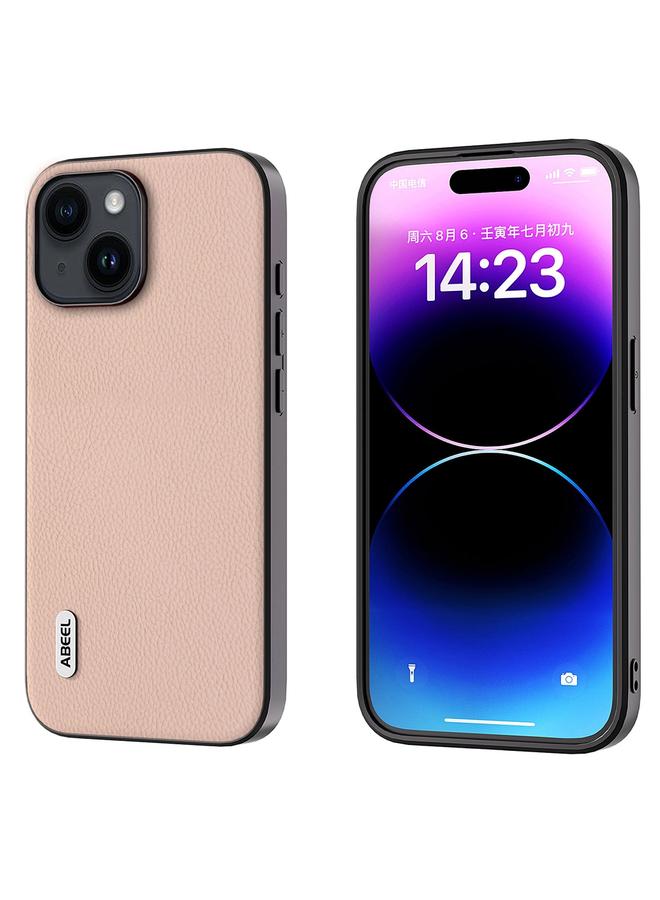 The Bros Case For iPhone 14 Plus ABEEL Genuine Leather + PC Litchi Texture Phone Case 