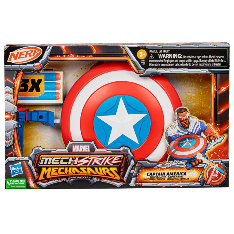 Marvel Mech Strike Mechasaurs Captain America Redwing Blaster, NERF Blaster with 3 Darts, Role Play Super Hero Toys for Kids Ages 5 and Up - Image 2
