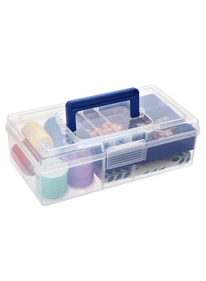 بي تي سكاي صندوق تخزين بلاستيكي شفاف مع صينية قابلة للإزالة، صندوق تخزين أدوات مكتبية متعدد الأغراض مع مقبض، صندوق خياطة عملي، منظم لوازم الحرف الفنية، صندوق أدوات منزلية (أزرق) - Image 1