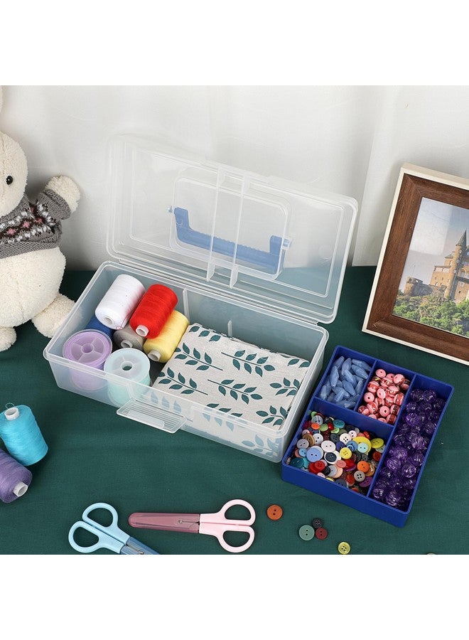 بي تي سكاي صندوق تخزين بلاستيكي شفاف مع صينية قابلة للإزالة، صندوق تخزين أدوات مكتبية متعدد الأغراض مع مقبض، صندوق خياطة عملي، منظم لوازم الحرف الفنية، صندوق أدوات منزلية (أزرق) - Image 2