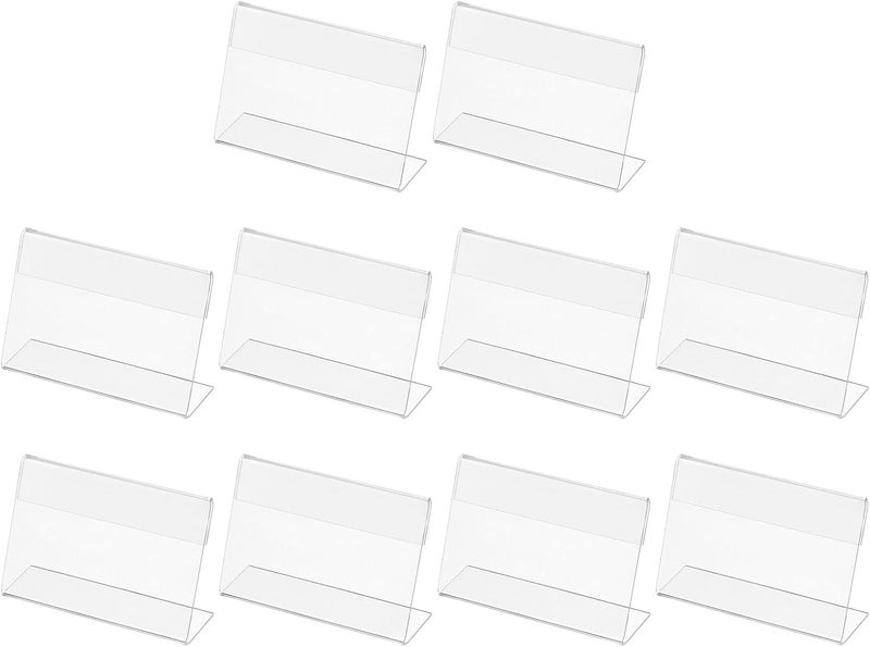 TPGP PATIKIL Mini Acrylic Sign Display Holder 3.5x2.4, 10 Pack Slant Back Name Card Tag Horizontal L Shape for Office, Store, Restaurant, Clear - Image 1