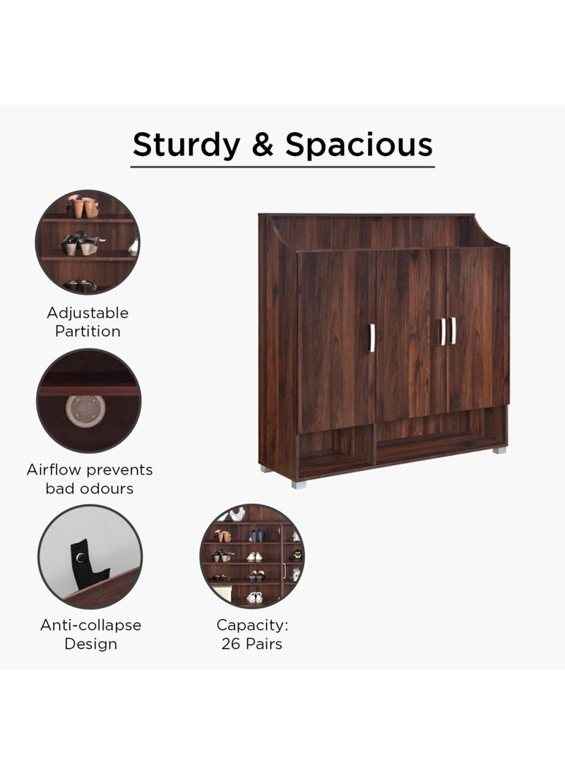 Capri Emotion 26-Pair Shoe Cabinet | Brown | 3 Doors - 8 Shelves | 39.4x123x120 cm | Engineered Wood With Foil Veneer Finish - pzsku/Z9D7EB681F9B1848262AFZ/45/_/1717478450/7dd564e9-4016-42ea-b412-3ee71e76e91e