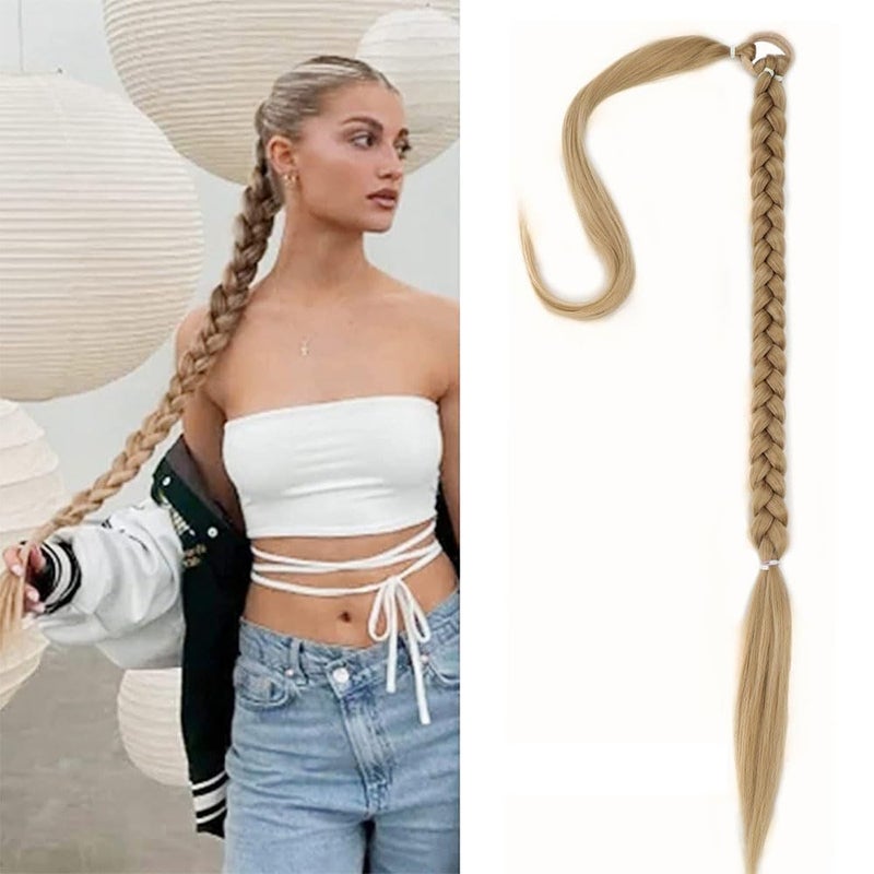 JZS Long Braided Ponytail Extension With Hair Tie - Straight Wrap Around Natural Soft Synthetic Hair Piece for Women - Image 1