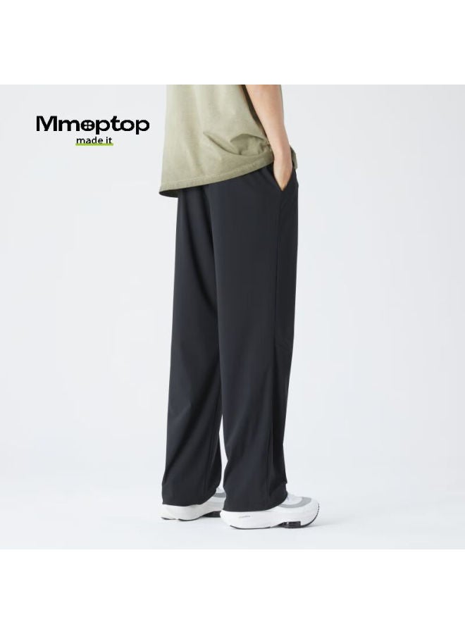 Mmoptop بنطلون رياضي عادي من حرير الجليد للرجال، ربيع وصيف مستقيم رقيق فضفاض واسع الأرجل، Md01 أسود XL - Image 5