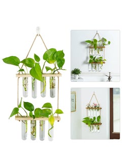 SYOSI SYOSI Hanging Propagation Station for Plants, 2 Layer Wall Hanging Wooden Nordic Creative Hydroponic Test Tube, for Home Office Wall Hanging Decoration, 8 Test Tubes  - Image 3