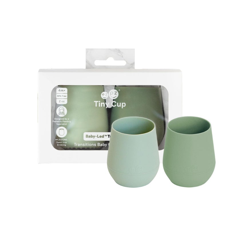 ezpz Tiny Cup (Sage/Olive) - 4 months+ - 100% Silicone Training Cup for Infants - Designed by a Pediatric Feeding Specialist - Baby-Led Weaning Essentials & Baby Gifts - Image 1