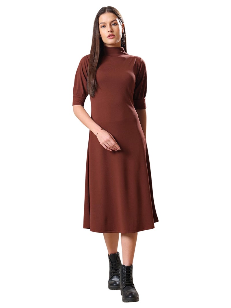 PURVAJA Women’s A-Line Knee Length Dress (Bely-129_Brown_Large) - Image 1
