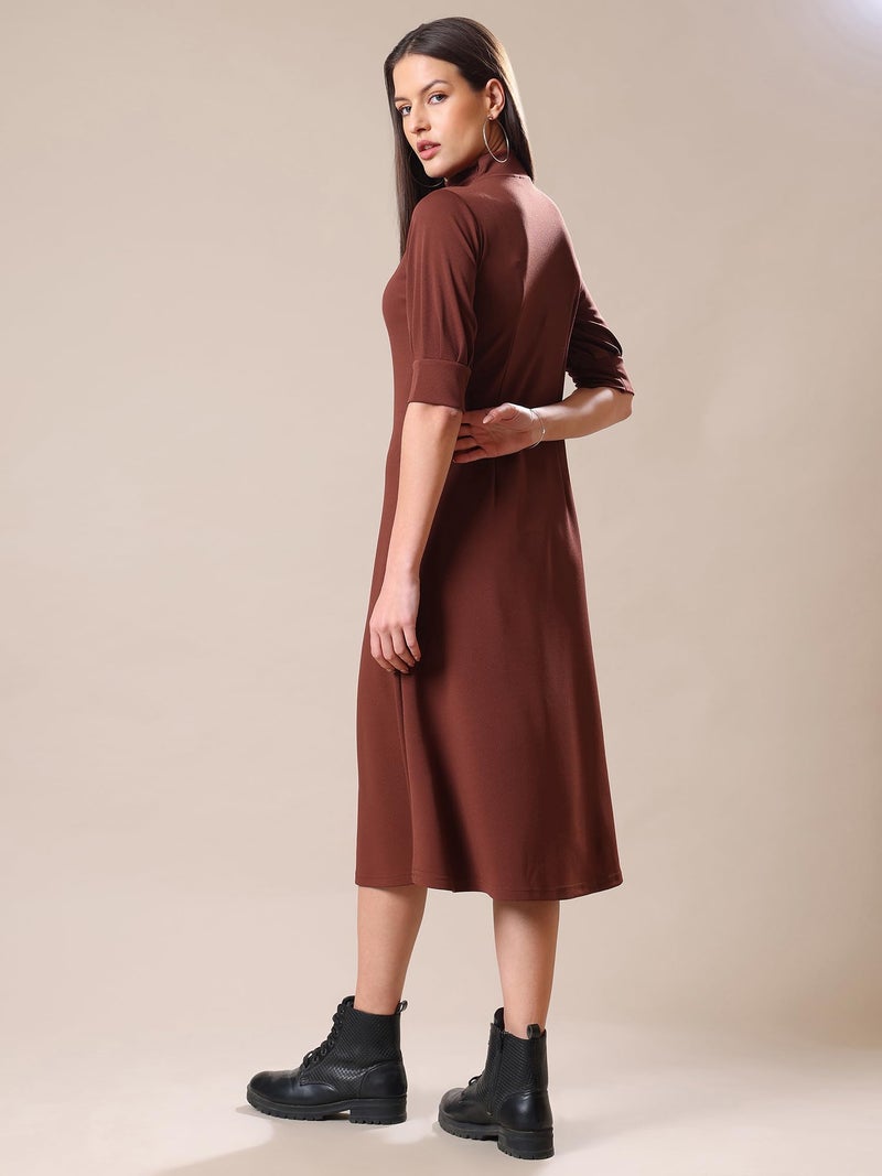 PURVAJA Women’s A-Line Knee Length Dress (Bely-129_Brown_Large) - Image 3