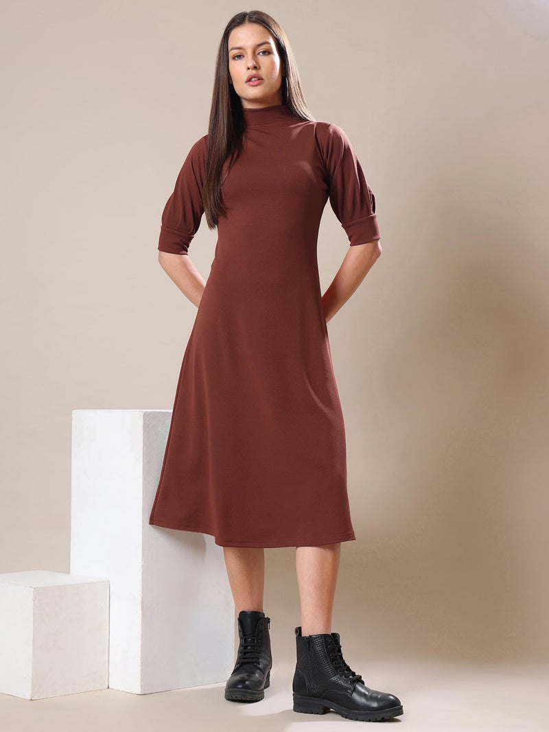 PURVAJA Women’s A-Line Knee Length Dress (Bely-129_Brown_Large) - Image 4