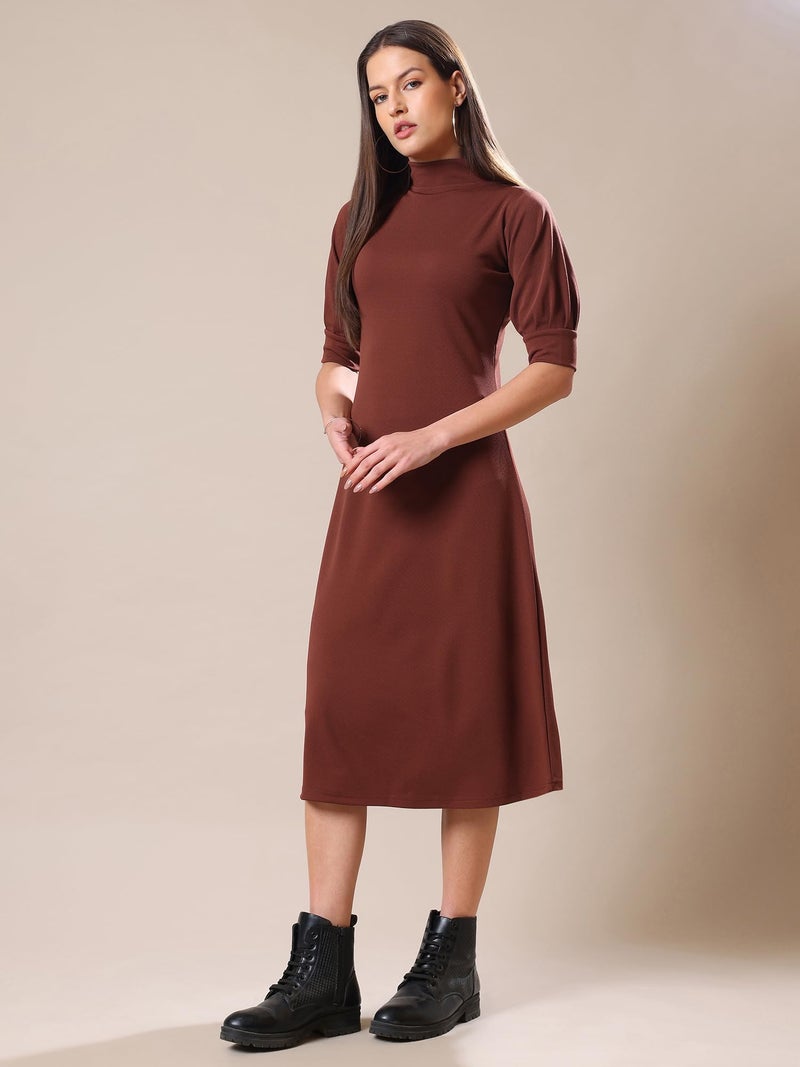 PURVAJA Women’s A-Line Knee Length Dress (Bely-129_Brown_Large) - Image 2