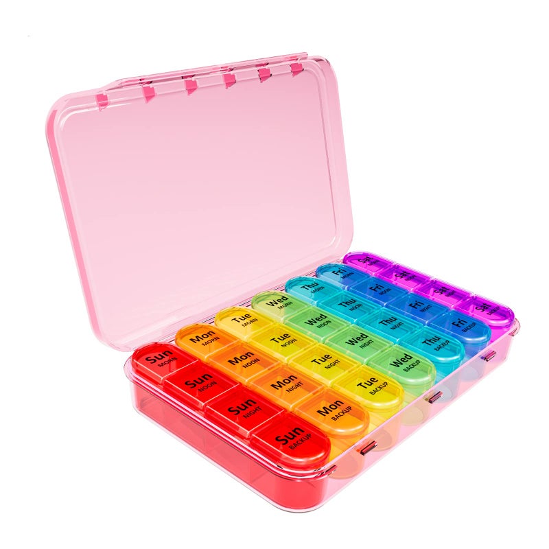 Daviky Weekly Pill Organizer, 7 Day Pill Organizer 4 Times a Day, Daily Pill Box 7 Day, Large Travel Pill Box with Removable Pill Case to Hold Vitamin, Supplement and Medication (Pink) - Image 1
