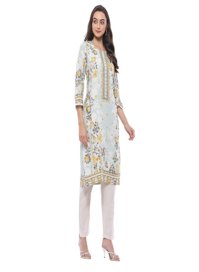 BIBA Rayon Women Printed Straight Fit Kurta Mix and Match(Chintz Glaze COLLECTION20406_ICE Blue_32) - Image 3