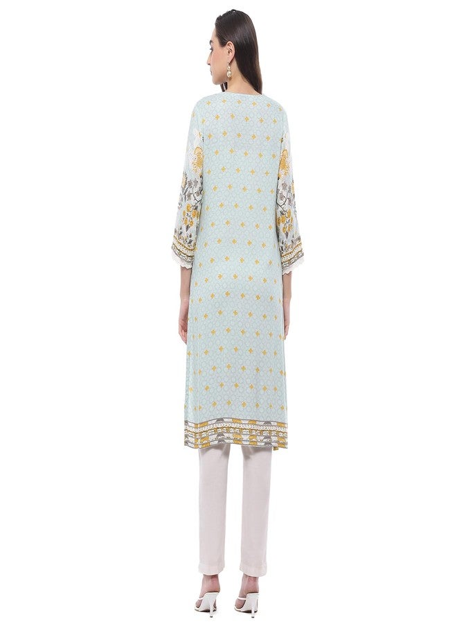 BIBA Rayon Women Printed Straight Fit Kurta Mix and Match(Chintz Glaze COLLECTION20406_ICE Blue_32) - Image 4