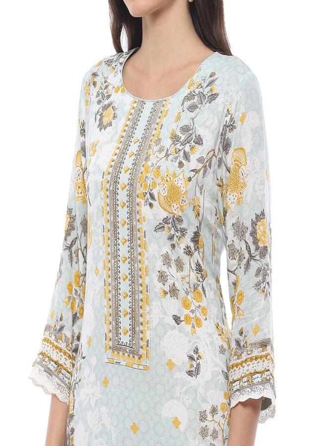 BIBA Rayon Women Printed Straight Fit Kurta Mix and Match(Chintz Glaze COLLECTION20406_ICE Blue_32) - Image 5