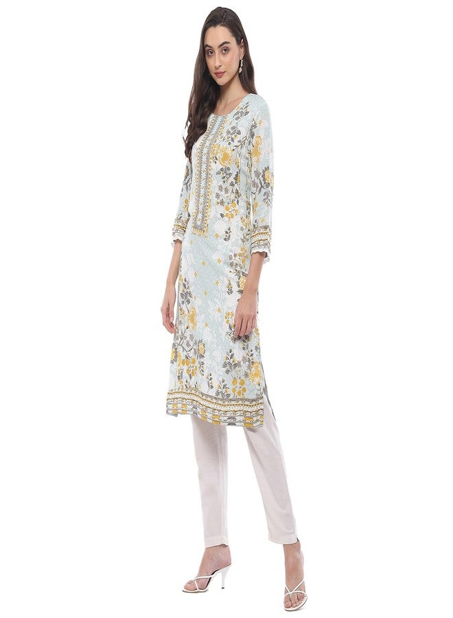BIBA Rayon Women Printed Straight Fit Kurta Mix and Match(Chintz Glaze COLLECTION20406_ICE Blue_32) - Image 2