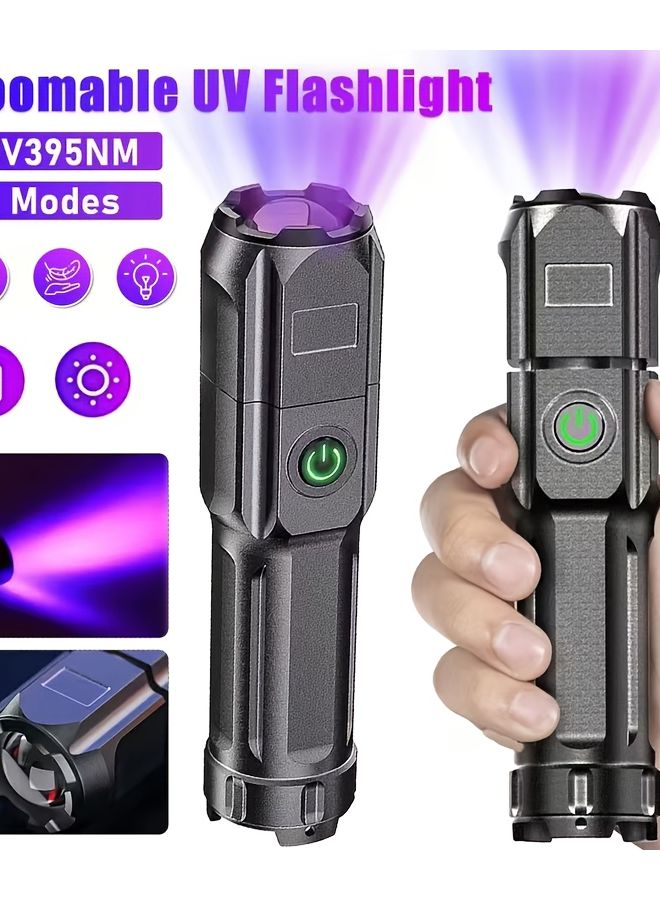 1pc UV Flashlight USB Rechargeable 395NM Zoomable 3 Modes Portable Black Light - Image 3