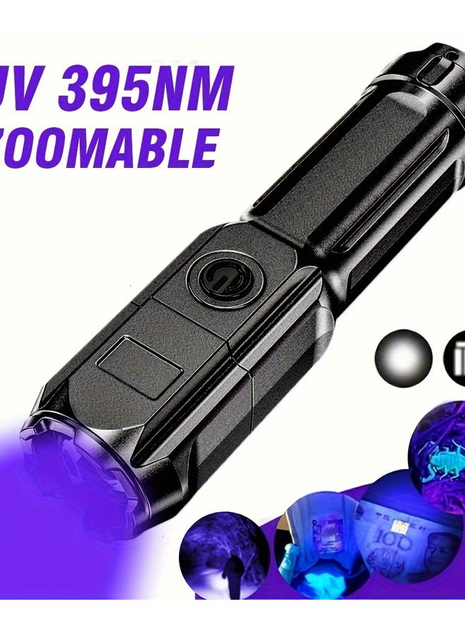 1pc UV Flashlight USB Rechargeable 395NM Zoomable 3 Modes Portable Black Light - Image 2