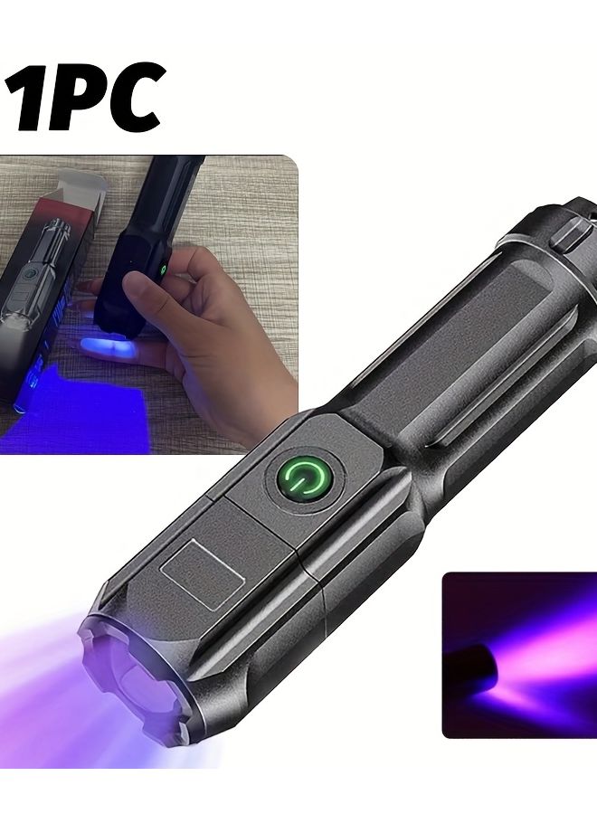 1pc UV Flashlight USB Rechargeable 395NM Zoomable 3 Modes Portable Black Light - Image 1
