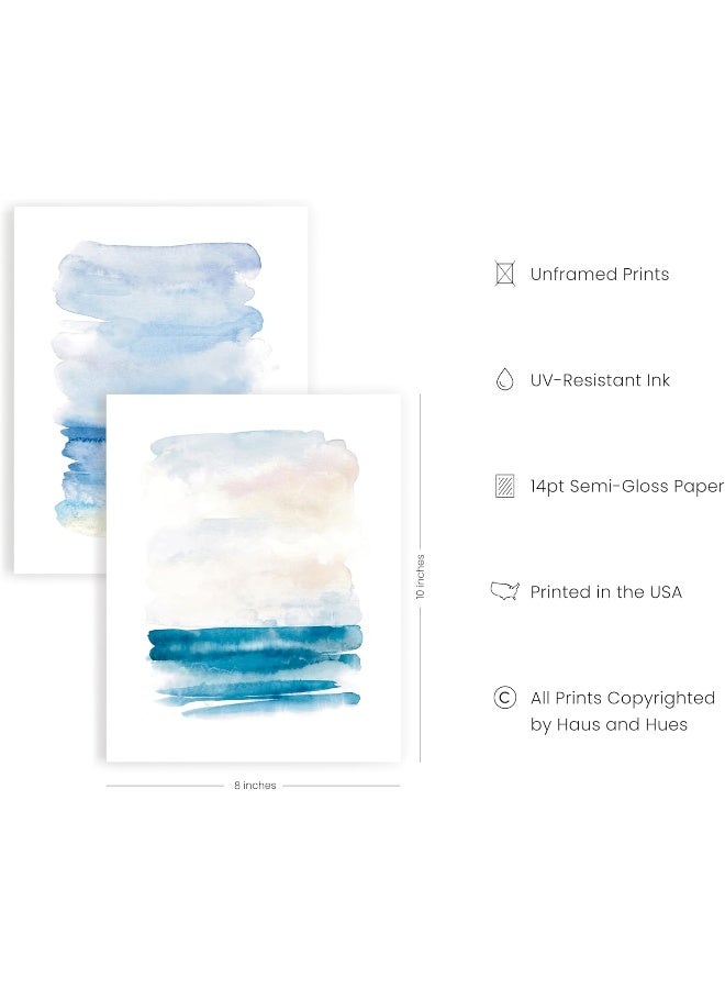 Home Trove Beach Poster Abstract Painting Set Of 4 - Nature Posters, Beach Art, Ocean Poster, Posters Of Beach Scenes, Blue Posters For Room Aesthetic, Blue Watercolor Art (Unframed, 8X10) - Image 2