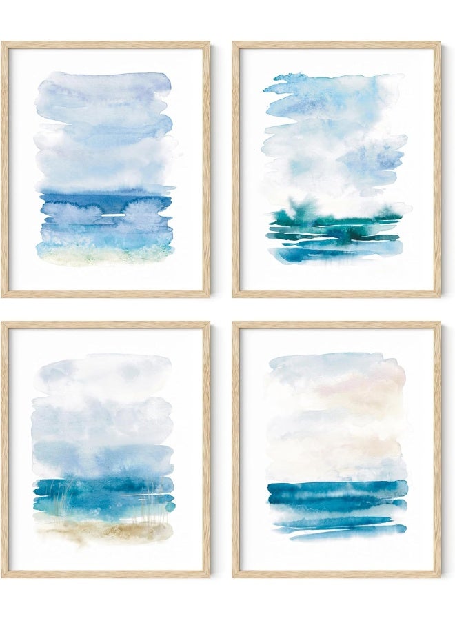 Home Trove Beach Poster Abstract Painting Set Of 4 - Nature Posters, Beach Art, Ocean Poster, Posters Of Beach Scenes, Blue Posters For Room Aesthetic, Blue Watercolor Art (Unframed, 8X10) - Image 1