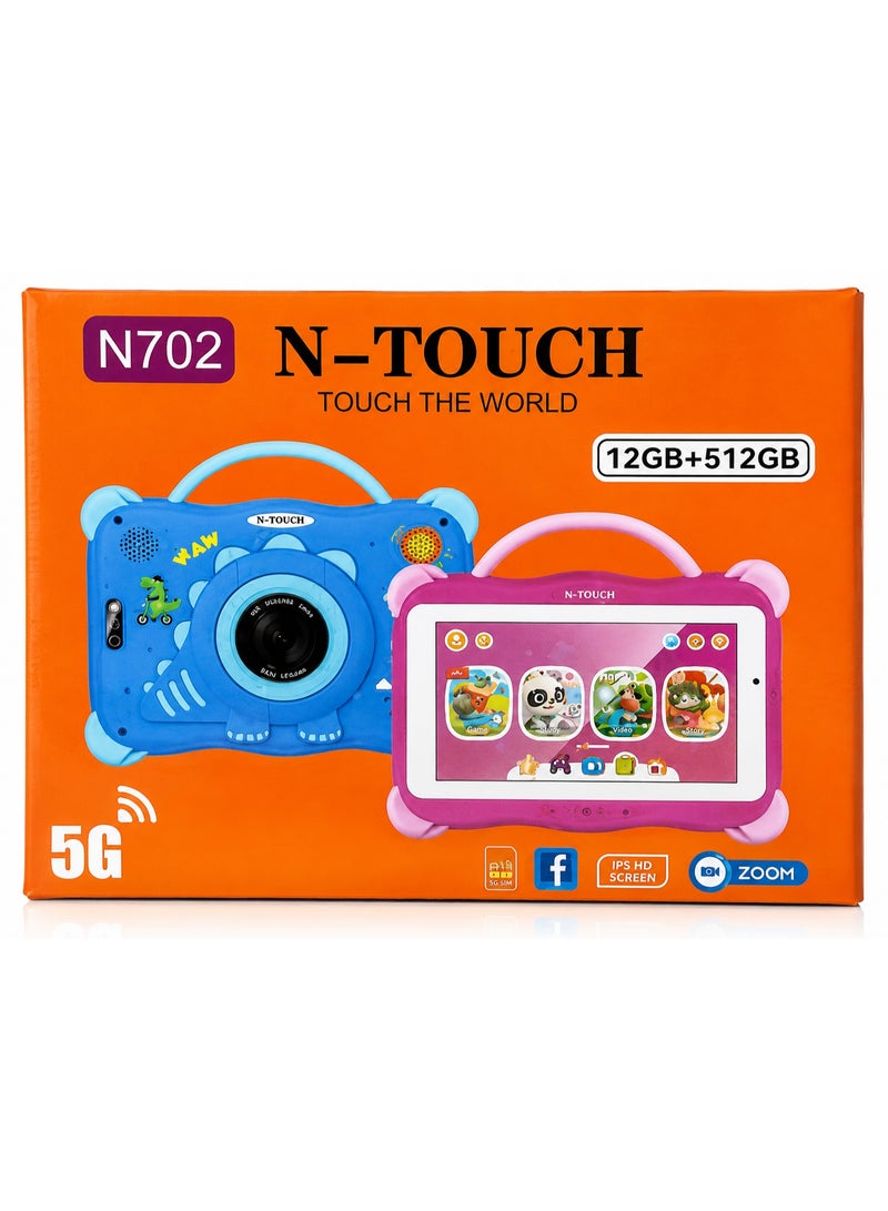 Touch جهاز لوحي للأطفال N-TOUCH N702 مقاس 7 بوصة مع واي فاي + 5G ودعم شريحتين | 12GB رام | 512GB تخزين | أندرويد 15 | كاميرا مزدوجة | وردي - Image 1