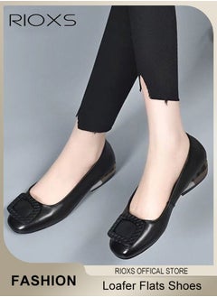 RIOXS Womens Loafers, Patent Leather Flats Shoes With Shoes Supportive, Comfort Square Toe Ballets Flats, Slip-Ons Uniform Formal Shoes, Dress Shoes With Low Block Heel, Casual Loafer Shoes For Wedding Driving Dating Work Business, Classical Walking Flats  - Image 1