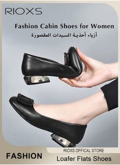 RIOXS Womens Loafers, Patent Leather Flats Shoes With Shoes Supportive, Comfort Square Toe Ballets Flats, Slip-Ons Uniform Formal Shoes, Dress Shoes With Low Block Heel, Casual Loafer Shoes For Wedding Driving Dating Work Business, Classical Walking Flats  - Image 3