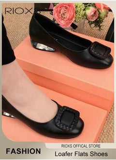 RIOXS Womens Loafers, Patent Leather Flats Shoes With Shoes Supportive, Comfort Square Toe Ballets Flats, Slip-Ons Uniform Formal Shoes, Dress Shoes With Low Block Heel, Casual Loafer Shoes For Wedding Driving Dating Work Business, Classical Walking Flats  - Image 5