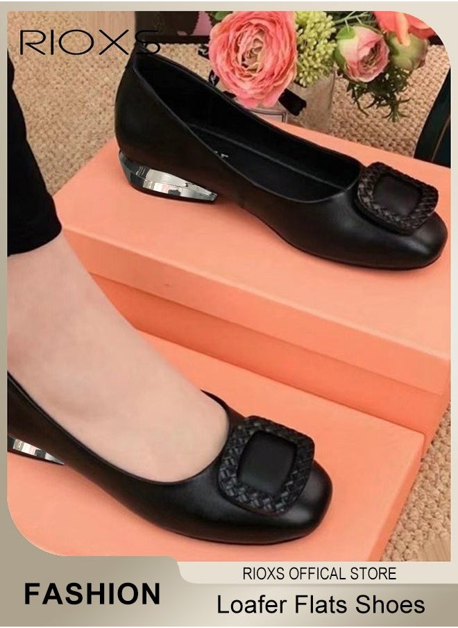 RIOXS - Womens Loafers, Patent Leather Flats Shoes With Shoes Supportive, Comfort Square Toe Ballets Flats, Slip-Ons Uniform Formal Shoes, Dress Shoes With Low Block Heel, Casual Loafer Shoes For Wedding Driving Dating Work Business, Classical Walking Flats - Image 1