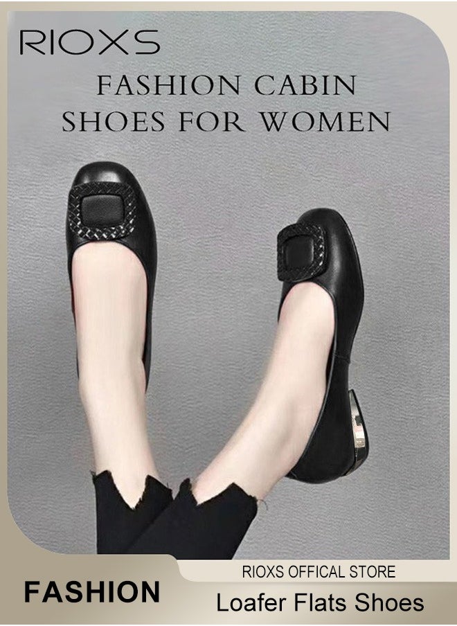 RIOXS - Womens Loafers, Patent Leather Flats Shoes With Shoes Supportive, Comfort Square Toe Ballets Flats, Slip-Ons Uniform Formal Shoes, Dress Shoes With Low Block Heel, Casual Loafer Shoes For Wedding Driving Dating Work Business, Classical Walking Flats - Image 1