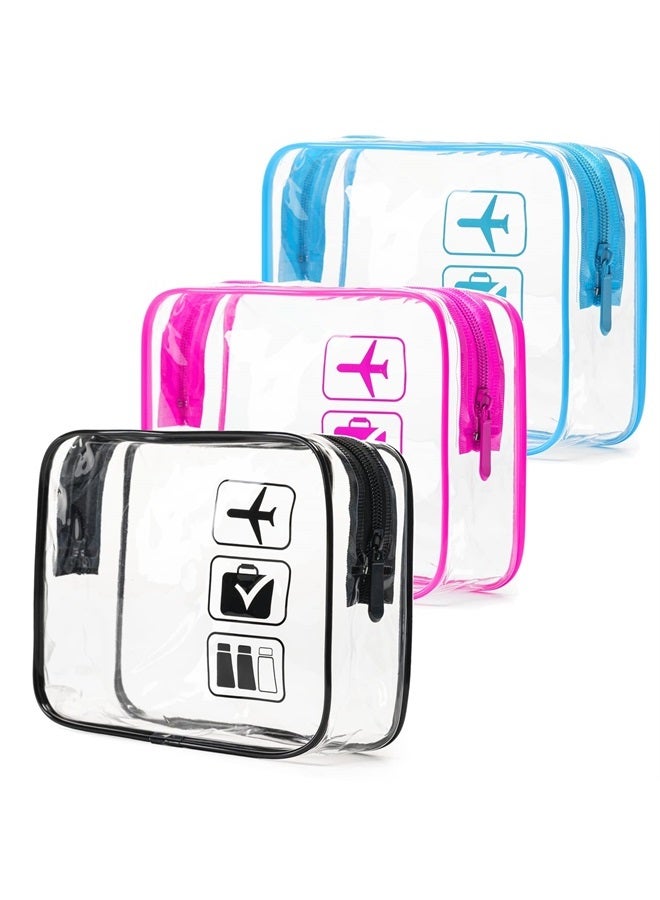 MODENGKONGJIAN TSA Approved Toiletry Bag, 3 Pcs Clear Toiletries Bags Quart Size Travel Makeup Cosmetic Bag for Women Men, Carry on Airport Airline Compliant Bag (Multicolor) - Image 1