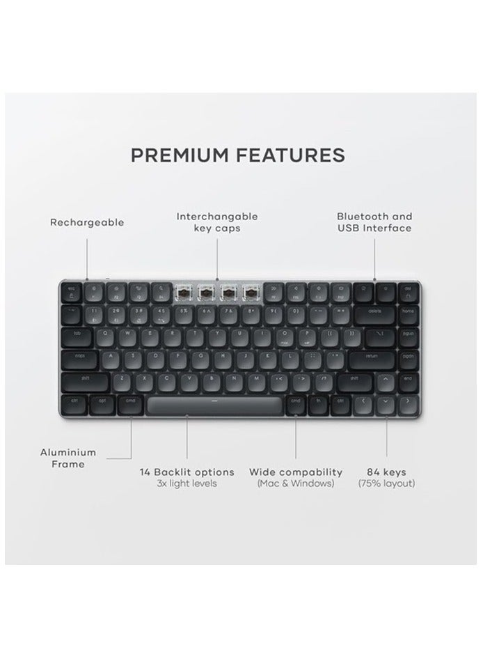 erorex 75% Mechanical Keyboard, LED Backlit Bluetooth Keyboard, 84 Keys Compact Wireless Keyboard, Gaming Keyboard for Mac and Windows - Dark Grey/Grey - Image 4