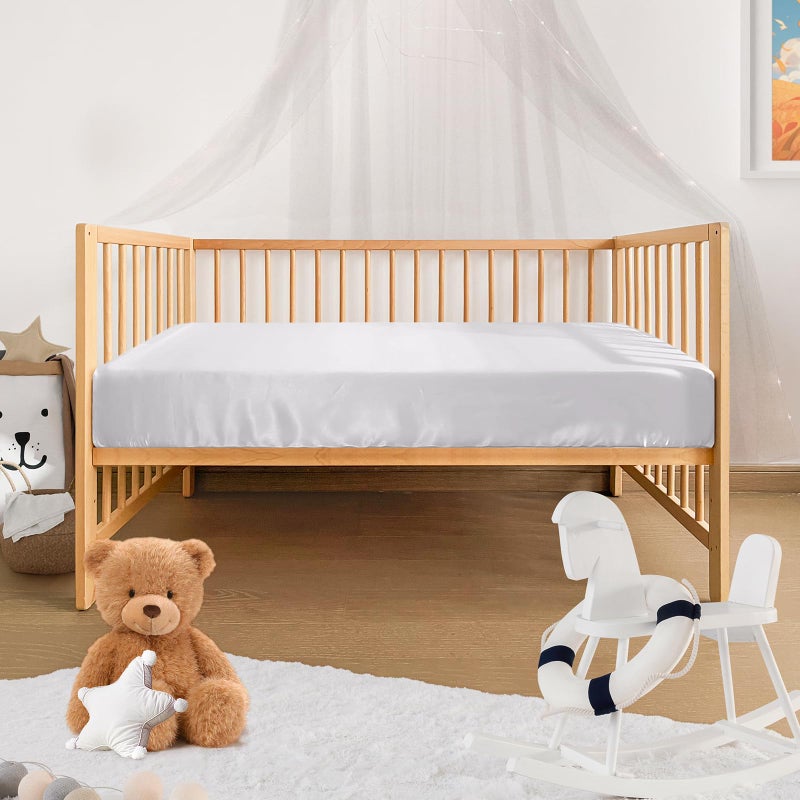 Pro Goleem Satin Soft Crib Sheet Great for Baby with Sensitive Hair Silky Baby Sheet White Unisex 52â€™â€™x28â€™â€™x8â€™â€™ Fitted Sheet - Image 3