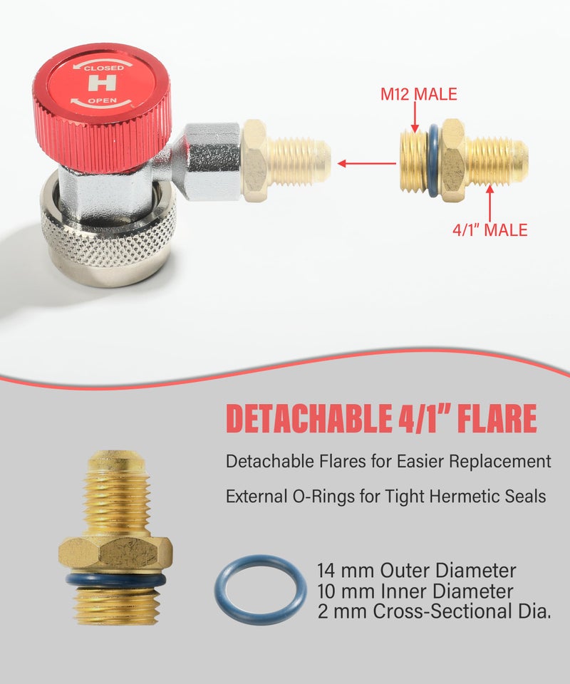 SUJADE YAKEFLY AC R134A Adapter Fittings,R134a Connector 1/4 Inch Quick Connector with Manifold Gauge Set, Adjustable Quick Coupler Adapters Fitting Kit for R134a Car AC System Evacuation Recharging and More - Image 4