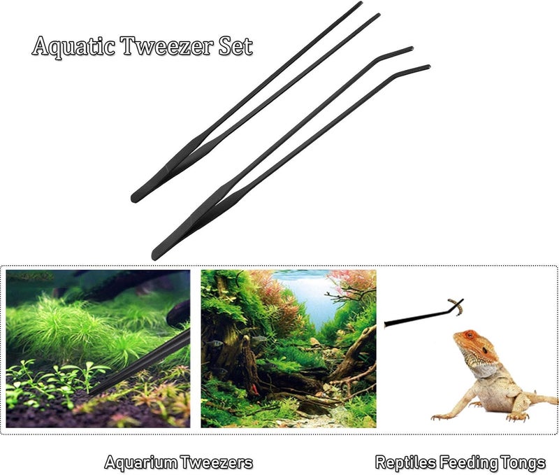 HRASY Black Aquarium Tweezers Set Stainless Steel Straight and Curved Tweezers Long Handle Reptile Feeding Tongs for Fish Tank Aquatic Plants, Pack of 2, 10.6 Inch - Image 4