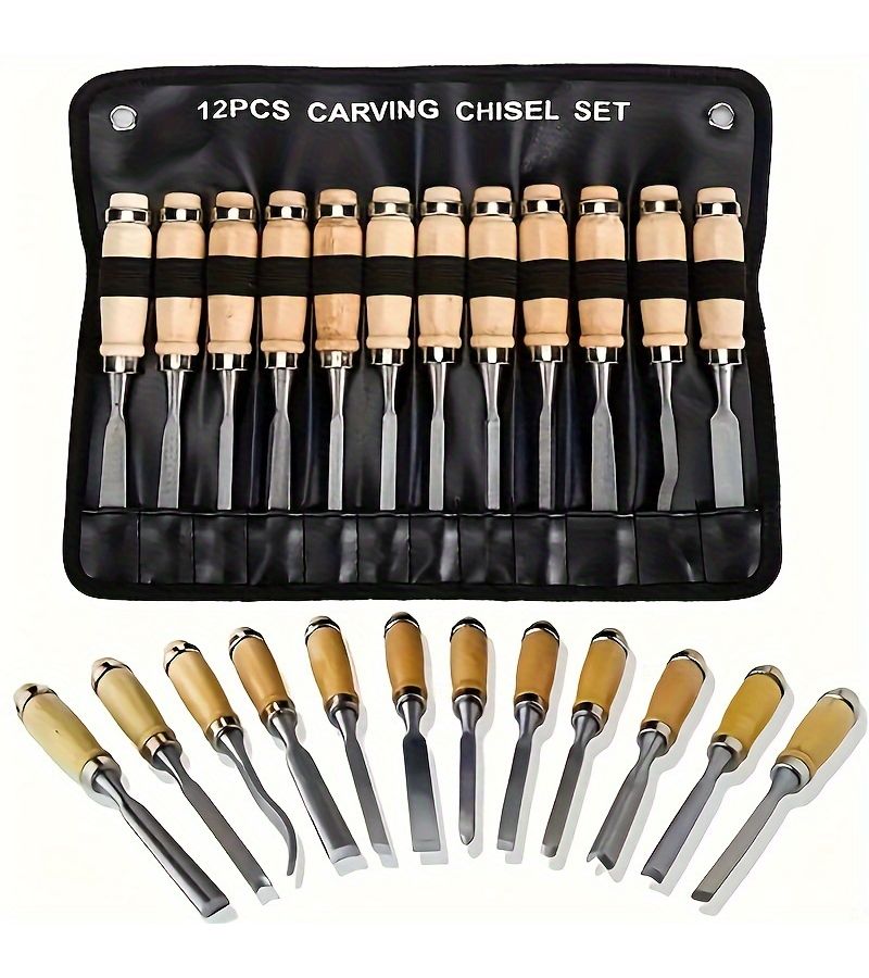 12pcs Professional Wood Carving Chisel Set High Manganese Steel Blades Beech Wooden Handle Heavy Duty Polished Manual Woodworking Tools Kit Durable Black Case For Sculpting Carving Beginner To Expert - Image 1