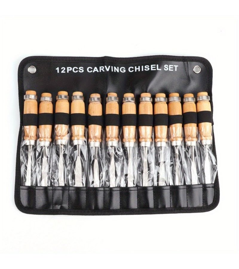 12pcs Professional Wood Carving Chisel Set High Manganese Steel Blades Beech Wooden Handle Heavy Duty Polished Manual Woodworking Tools Kit Durable Black Case For Sculpting Carving Beginner To Expert - Image 3