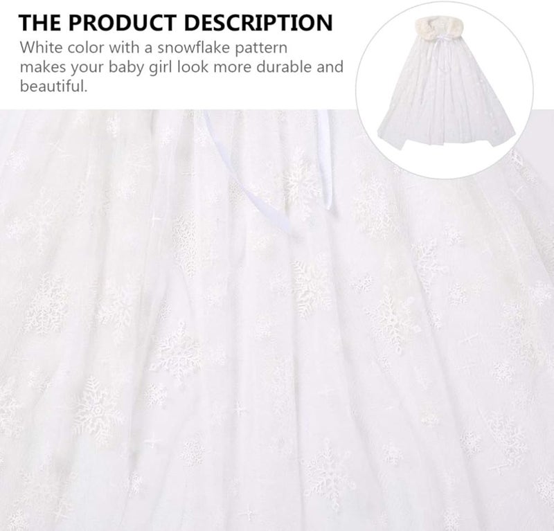 comfrt Princess Cape Cloaks Polyester Cotton Mesh Snowflake Hooded Cloak New Year Birthday Party Cosplay Costume for Girls Toddler (White) - Image 3