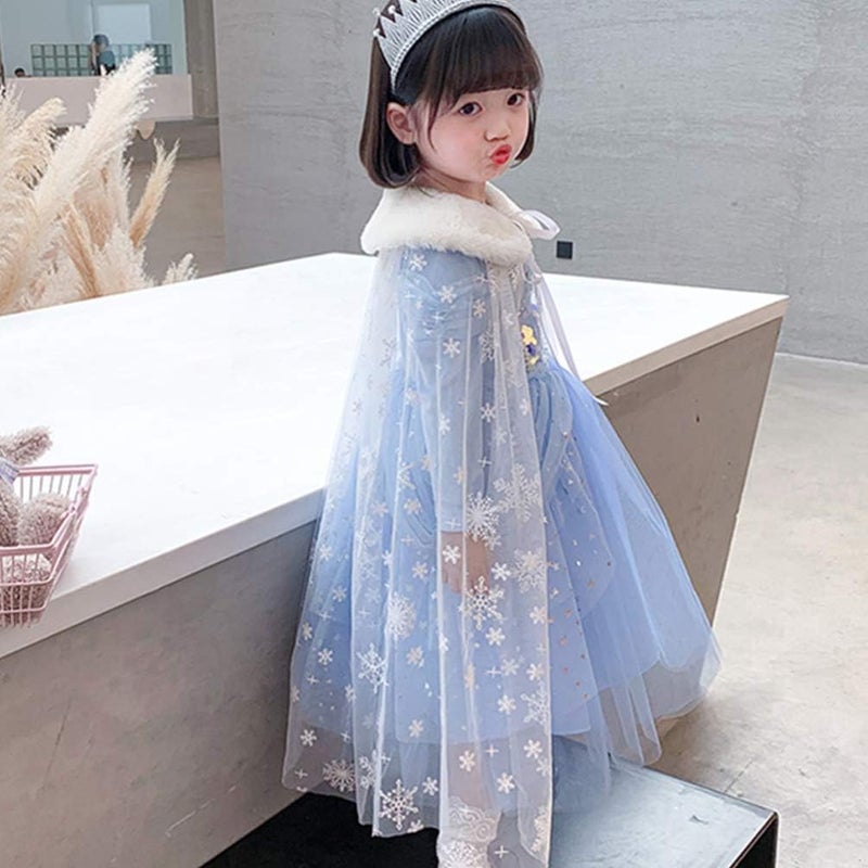 comfrt Princess Cape Cloaks Polyester Cotton Mesh Snowflake Hooded Cloak New Year Birthday Party Cosplay Costume for Girls Toddler (White) - Image 2