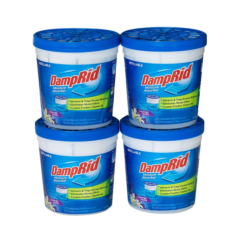 DampRid Lavender Vanilla Refillable Absorber Traps Moisture for Fresher Cleaner Air 4 Pack Blue 105 Ounces