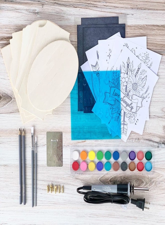 ArtSkills Wood Burning Kit for Beginners - Deluxe Pyrography Wood Engraving Art Kit with Burner Pen, Stencils, Watercolor Paints - 48 Piece DIY Woodburning Tool Kit for Adults and Kids - Image 4