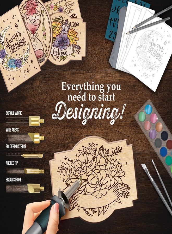 ArtSkills Wood Burning Kit for Beginners - Deluxe Pyrography Wood Engraving Art Kit with Burner Pen, Stencils, Watercolor Paints - 48 Piece DIY Woodburning Tool Kit for Adults and Kids - Image 2