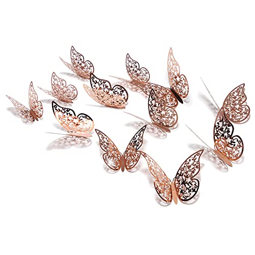 Xtore® 12pcs 3D Gorgeous Shiny Rose Gold Butterfly Stickers with Sticking Pads- (Rose Gold, Set of 12) - Image 3