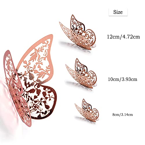 Xtore® 12pcs 3D Gorgeous Shiny Rose Gold Butterfly Stickers with Sticking Pads- (Rose Gold, Set of 12) - Image 4