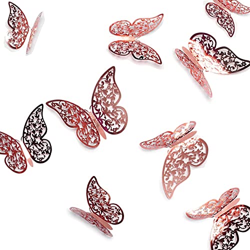 Xtore® 12pcs 3D Gorgeous Shiny Rose Gold Butterfly Stickers with Sticking Pads- (Rose Gold, Set of 12) - Image 2