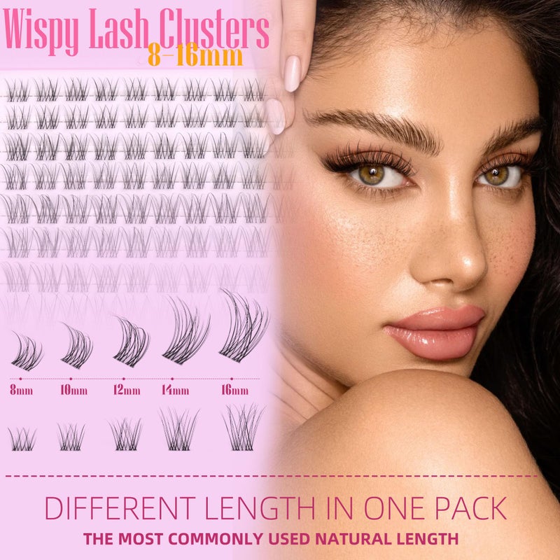 Geeneiya Clear Band Lash Clusters Kit with White Glue Natural Eyelash Clusters Kit 8-16MM Wispy Lash Extension Kit D Curl Individual Eyelash Extensions with Invisible Lash Bond and Seal for Beginners - Image 3