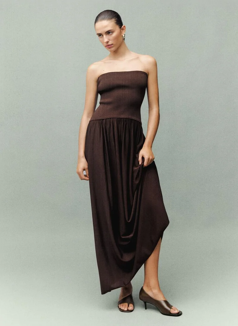 MANGO Combined strapless dress