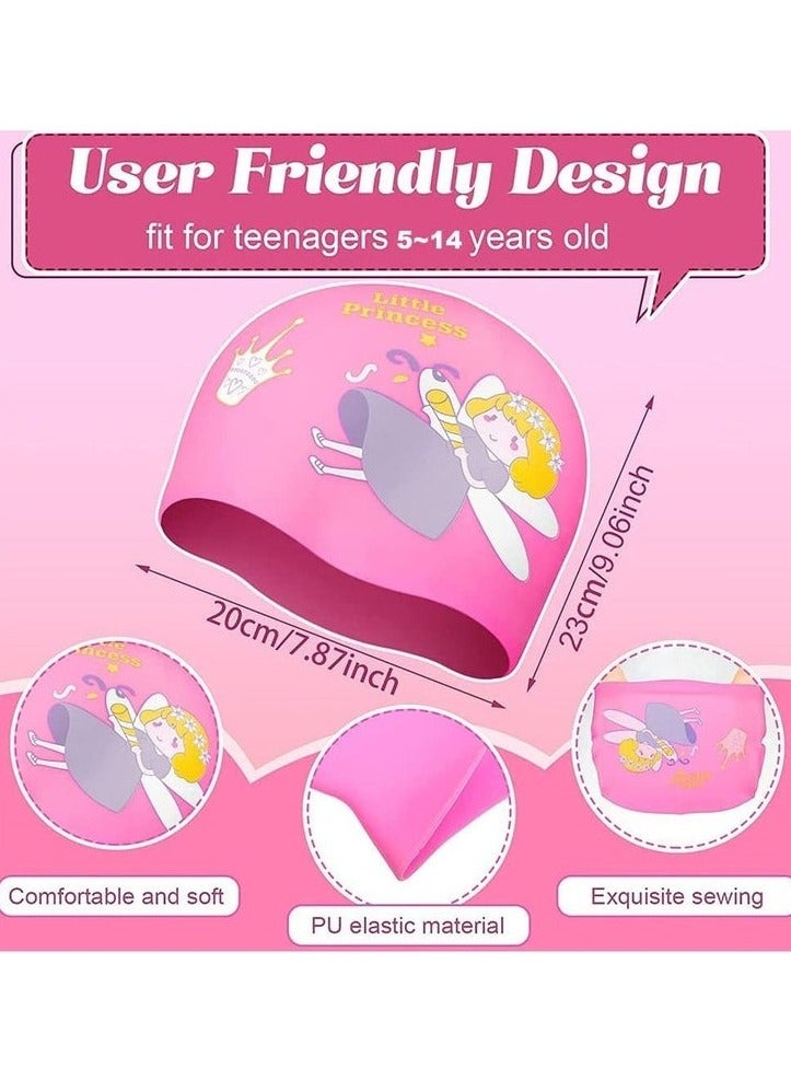 Cuken 2 Pcs Kids Swimming Cap Swim Cap, Cartoon Swim Cap Stretchable Waterproof Swimming Cap, Comfortable Swimming Hat, Durable Silicone Swimming Cap - Image 2