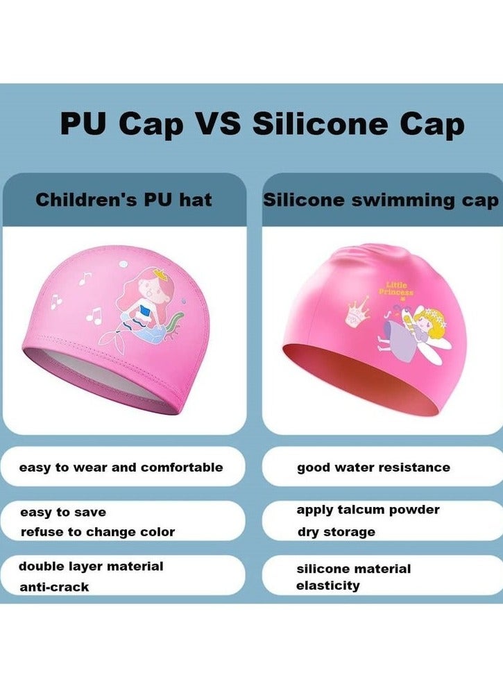 Cuken 2 Pcs Kids Swimming Cap Swim Cap, Cartoon Swim Cap Stretchable Waterproof Swimming Cap, Comfortable Swimming Hat, Durable Silicone Swimming Cap - Image 5