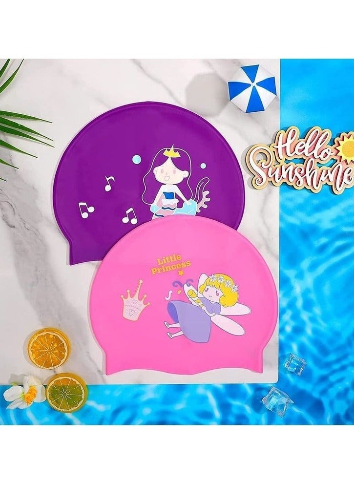 Cuken 2 Pcs Kids Swimming Cap Swim Cap, Cartoon Swim Cap Stretchable Waterproof Swimming Cap, Comfortable Swimming Hat, Durable Silicone Swimming Cap - Image 4